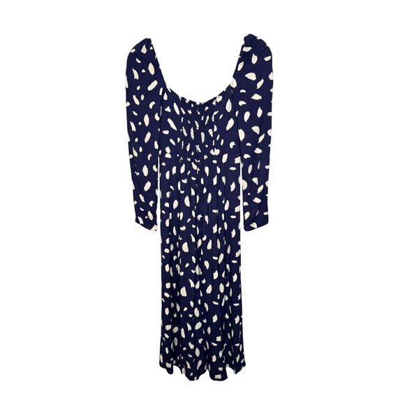 Reformation 0 Iconic Sigmund Dress $248 Long Sleeve Square Neck Midi Navy Blue - Picture 5 of 12